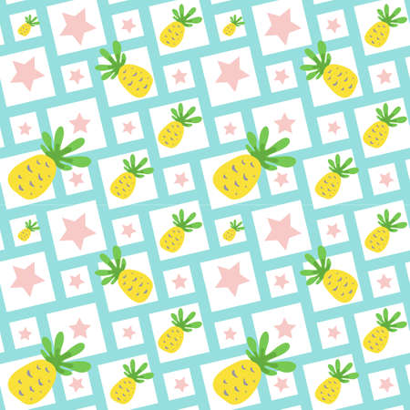 Seamless Pattern with Pineapples and Stars. Cute Background with Fruit for Print.のイラスト素材
