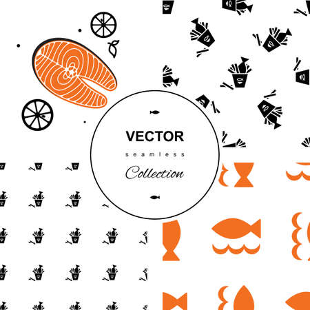Fish icons or signs seamless pattern or background collectionのイラスト素材