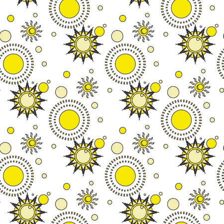 Vector sun seamless pattern. Endless sunshine background