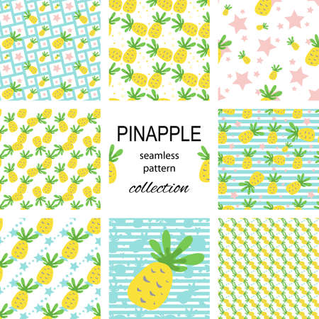 Seamless Pattern with Pineapples and Stars. Cute Background with Fruit for Print.のイラスト素材