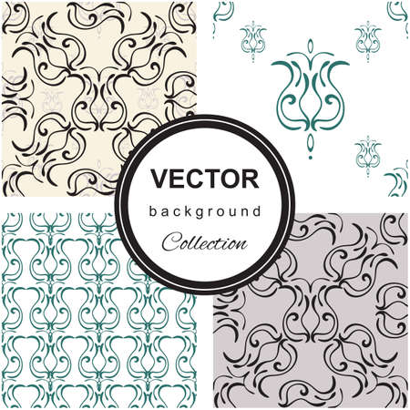 Hand drawn flower seamless pattern set. Floral stylish color background collectionのイラスト素材