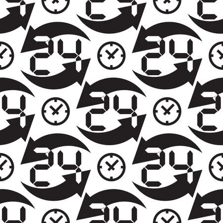 Time vector seamless background. Endless pattern with watches, clocks, 24 hoursのイラスト素材
