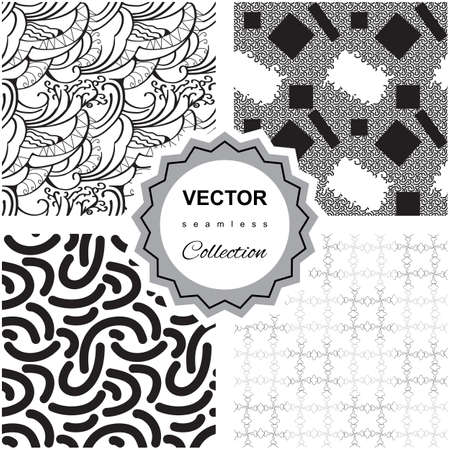 Monochrome geometric pattern with lines, dots, strokes. Seamless backgroundのイラスト素材
