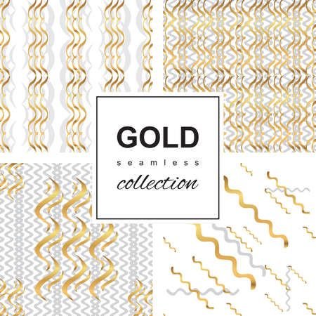 Gold wave seamless vector pattern set. Hand drawn modern background collection.のイラスト素材