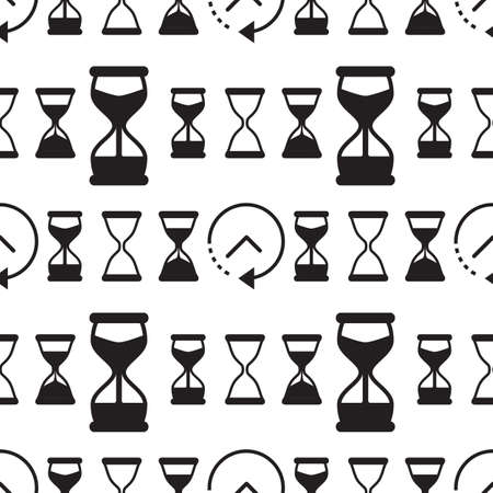 Time vector seamless background. Endless pattern with hourglasses and clocks.のイラスト素材