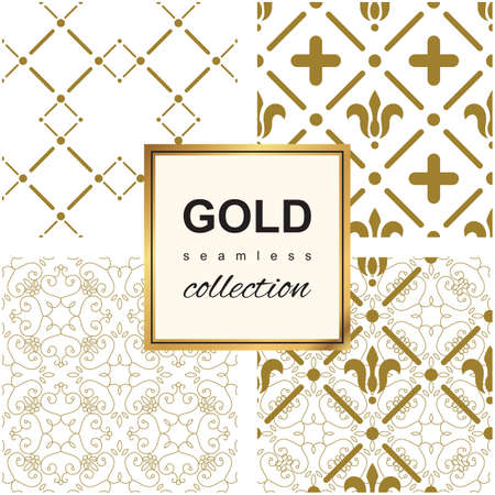 Luxury royal seamless pattern. Golden geometrical lines on white background. Elegant illustration for print, package design, wrapping, textileのイラスト素材