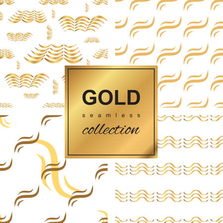 Gold wave   pattern set. Hand drawn modern background collection.のイラスト素材