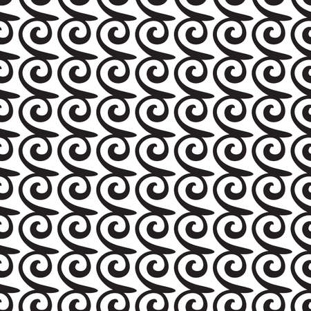 Curly monochrome seamless pattern. Swirly repeating hand drawn linear texture with spiral. Abstract  black and white stylish backgroundのイラスト素材