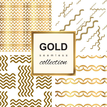 Gold wave seamless  pattern set. Hand drawn modern background collection.のイラスト素材