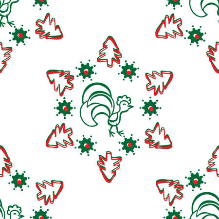 Colorful seamless pattern background with roosters. Symbol of 2017 year. Oriental happy new year illustration.のイラスト素材