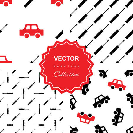 Auto service seamless or car repair seamless pattern collection. Kids background set with automobilesのイラスト素材