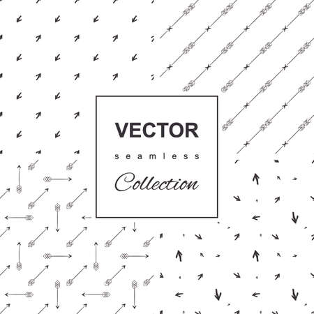 Collection of decorative ornaments hand-drawn arrows patterns. Vector seamless backgroundのイラスト素材