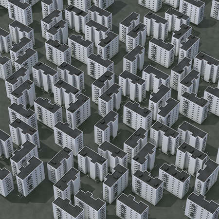 Architectural 3D city background. Residential area with uniform monotonous houses