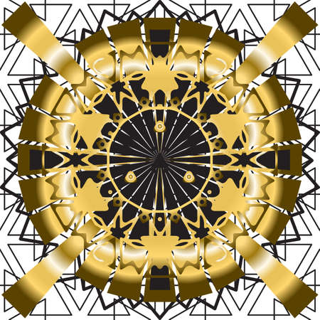 Oriental black and gold seamless pattern. Circular ornamental tribal backgroundのイラスト素材