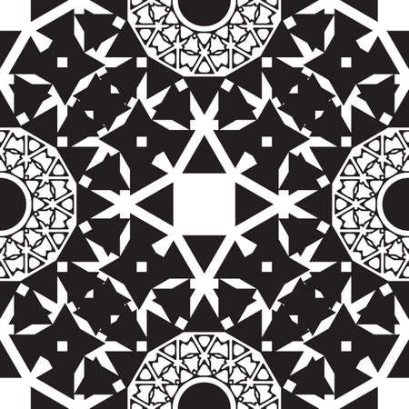 Ethnic black and white seamless pattern. Circular ornamental tribal backgroundのイラスト素材