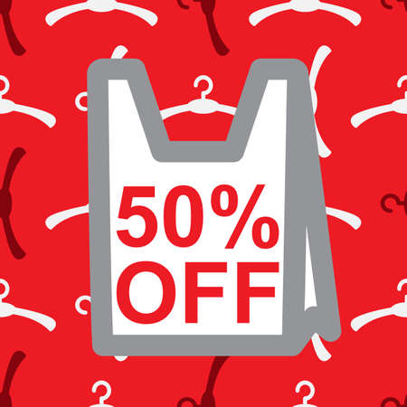 Sale vector shopping bag with the text 50 PERCENT DISCOUNT