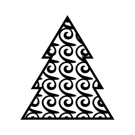 Simple Black Christmas Tree Icon With Abstract Pattern Isolated On White Backgroundのイラスト素材