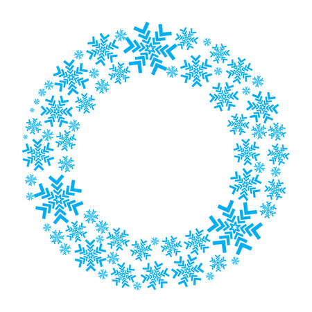 Snowflake vector wreath isolated. Snow flake circle frame. Round winter background.のイラスト素材