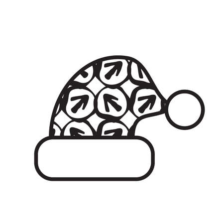 Christmas Hat Black And White Icon Isolated. Santa Cap Symbol With Abstract Pattern.のイラスト素材