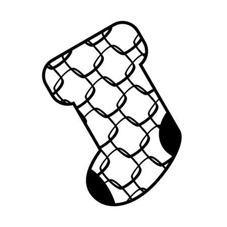 Christmas Sock With Hand Drawn Abstract Pattern. Vector Illustration Minimal Flat Designのイラスト素材