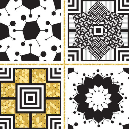 Collection of Oriental Patterns and Mandalas with Golden Elementsのイラスト素材