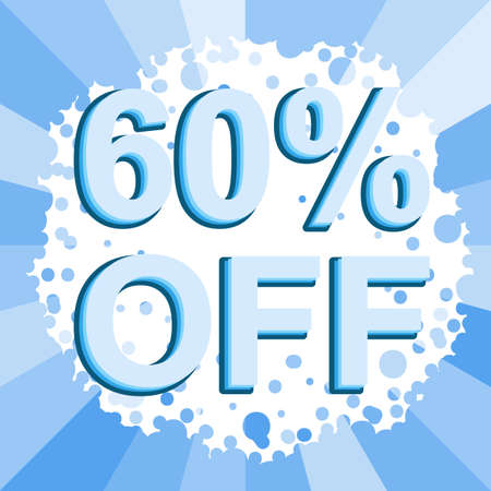 Big winter sale poster with 60 PERCENT OFF text. Advertising blue banner templateのイラスト素材