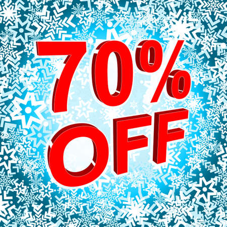 Big winter sale poster with 70 PERCENT OFF text. Advertising blue and red banner templateのイラスト素材