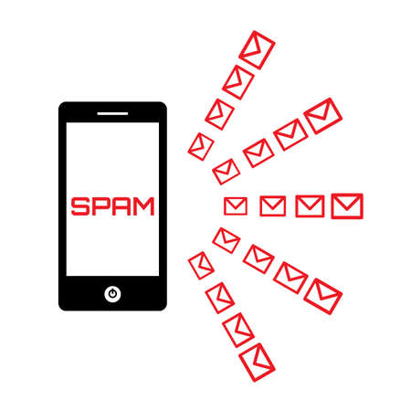 Spam Concept with Mail and Smartphone Icon Isolated on White. Telephone Spamming Symbolのイラスト素材