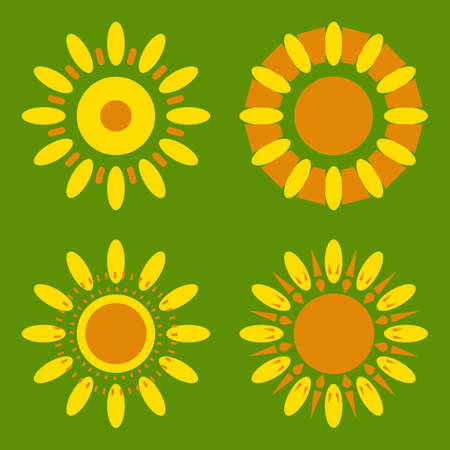 Set of daisy icons isolated. Yellow silhouettes of flowersのイラスト素材