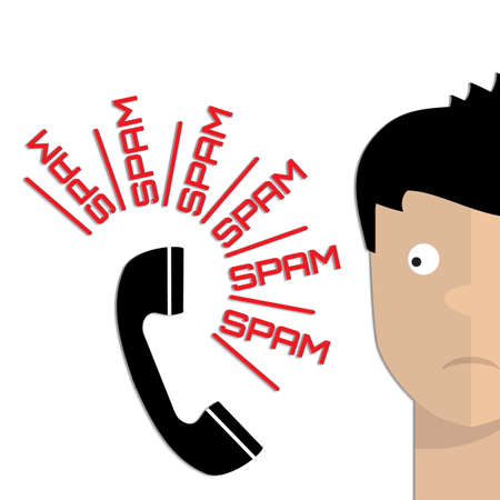 Spam Concept with Phone Icon Isolated on White. Telephone Marketing Symbolのイラスト素材