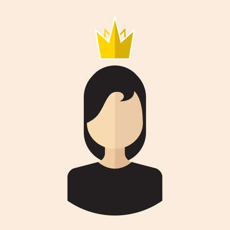 Person with the crown flat icon. Leader in the office work, best worker or employee. Megalomania symbol.のイラスト素材