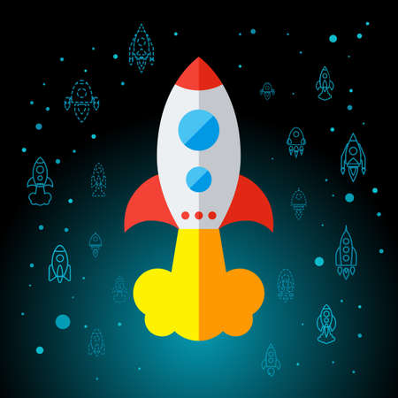 Rocket In Space Flat Icon Isolated. Startup Vector Symbolのイラスト素材