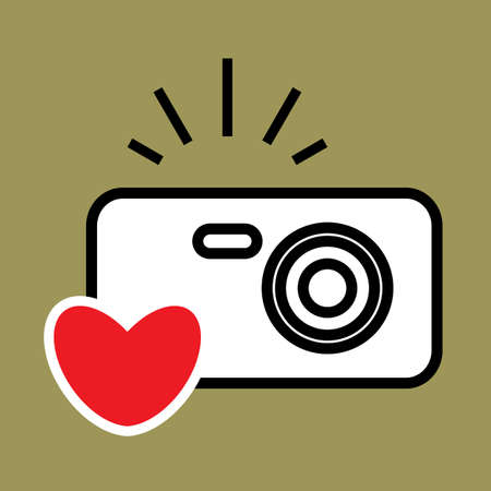 Digital Camera and Heart Vector Icon. Snapshot Photography Sign . Instant Photo Conceptのイラスト素材