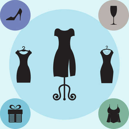 Party Fashion Dress Icon or Silhouette with Clothes Hanger Isolated. Modern Flat Simple Styleのイラスト素材