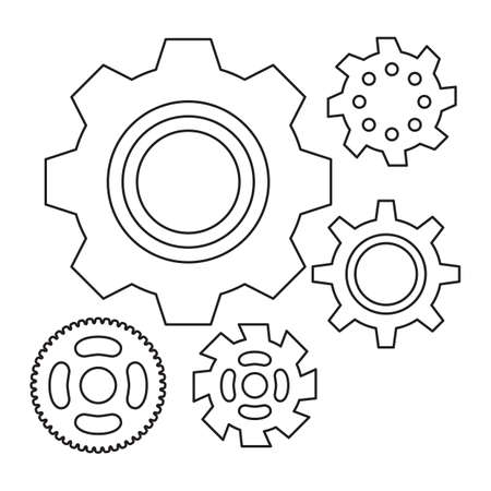 Simple Gear Or Cog Wheel Vector Icon. Machine, Technology, Equipment, Engine, Mechanism Sign. Idea, Settings, Development Progress Symbol Isolatedのイラスト素材