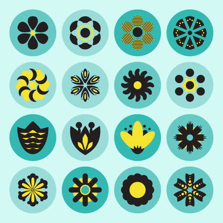 Simple Flower Vector Icons of Different Shapes. Spring and Summer Symbols Collectionのイラスト素材