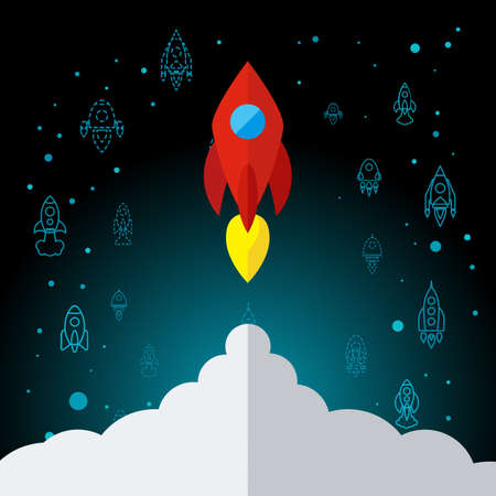 Rocket In Space Flat Icon Isolated. Startup Vector Symbolのイラスト素材