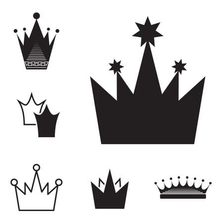 Simple Black Crown Icon Set Isolated On White Backgroundのイラスト素材