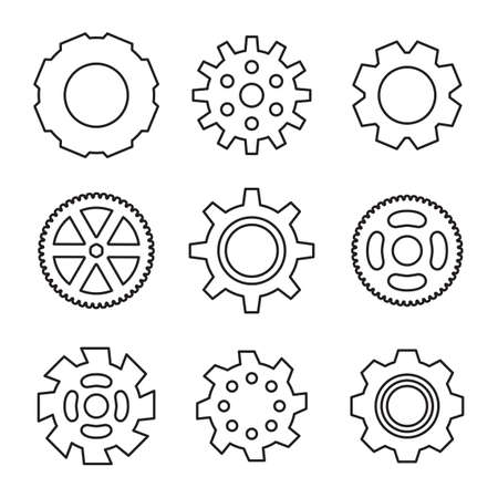 Simple Gear Or Cog Wheel Vector Icon. Machine, Technology, Equipment, Engine, Mechanism Sign. Idea, Settings, Development Progress Symbol Isolatedのイラスト素材