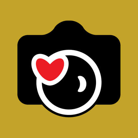 Digital Camera and Heart Vector Icon. Snapshot Photography Sign or Logo. Instant Photo Conceptのイラスト素材