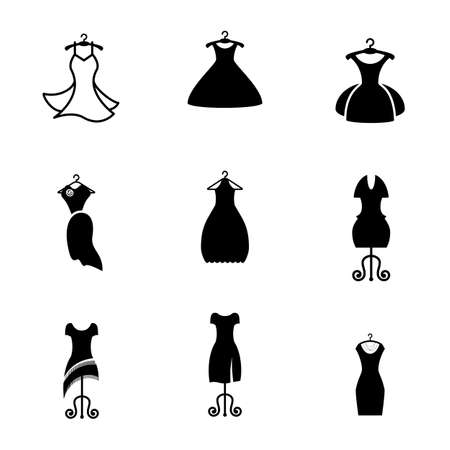 Party Fashion Dress Icon or Silhouette with Clothes Hanger Isolated. Modern Flat Simple Styleのイラスト素材