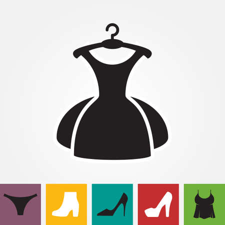 Party Fashion Dress Icon or Silhouette with Clothes Hanger Isolated. Modern Flat Simple Styleのイラスト素材