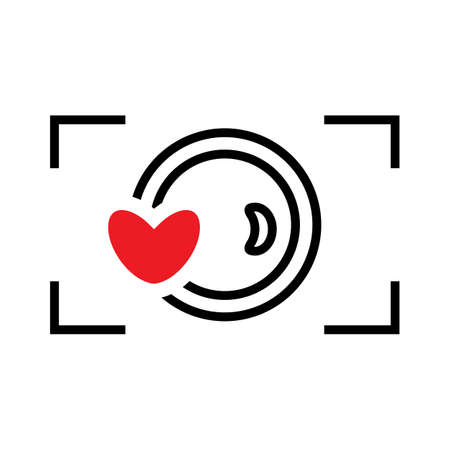 Digital Camera and Heart Vector Icon. Snapshot Photography Sign or Logo. Instant Photo Conceptのイラスト素材