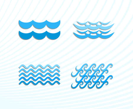 Blue Sea Wave Icons or Water Liquid Symbols Isolated on White. River or Oceanic Flowing Sign, Bending Linesのイラスト素材