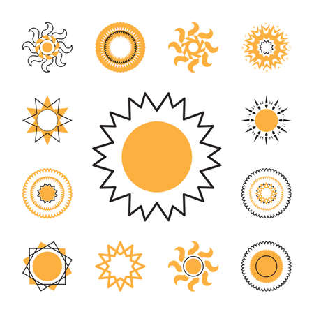 Set of sun vector icon. Star pictograph collection isolated on white.のイラスト素材