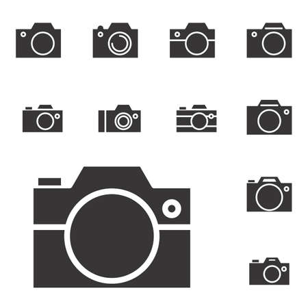 Set of Photo Camera Icon or Snapshot Sign Isolated. Digital Photography Logo Collection for Web, Design, Advertising, Printingのイラスト素材