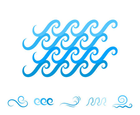 Blue Sea Wave Icons or Water Liquid Symbols Isolated on White.のイラスト素材