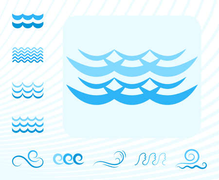 Blue Sea Wave Icons or Water Liquid Symbols Isolated on White.のイラスト素材