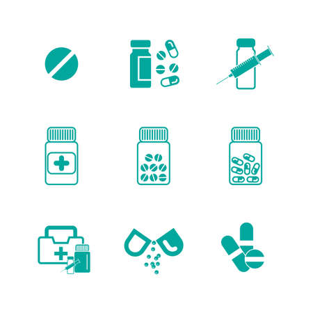 Set of Different Pill or Drug Jars Icons Isolated on White Background.のイラスト素材