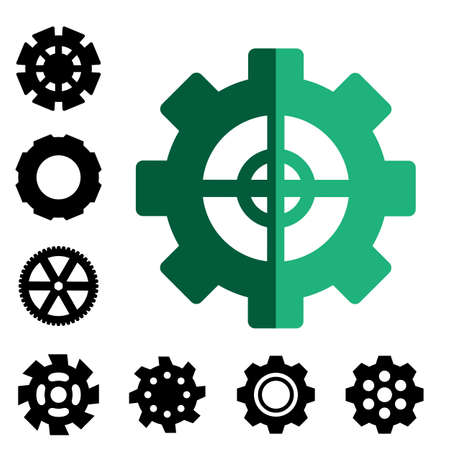 Simple Gear Or Cog Wheel Vector Icon. Machine, Technology, Equipment, Engine, Mechanism Sign. Idea, Settings, Development Progress Symbol Isolatedのイラスト素材